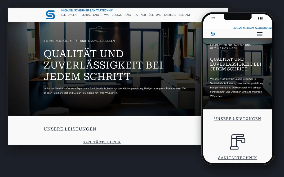 Website Schermer Sanitärtechnik in der Desktop- und Handyansicht