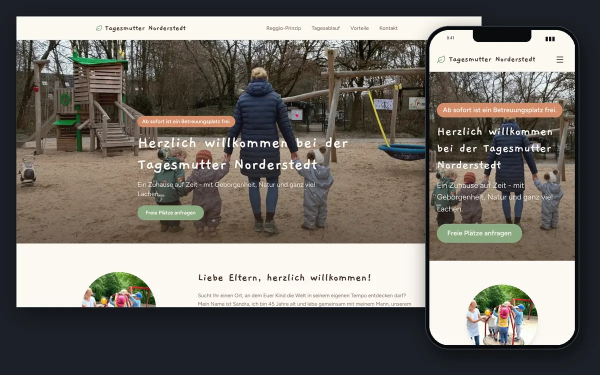 Website Tagesmutter Norderstedt in der Desktop- und Handyansicht